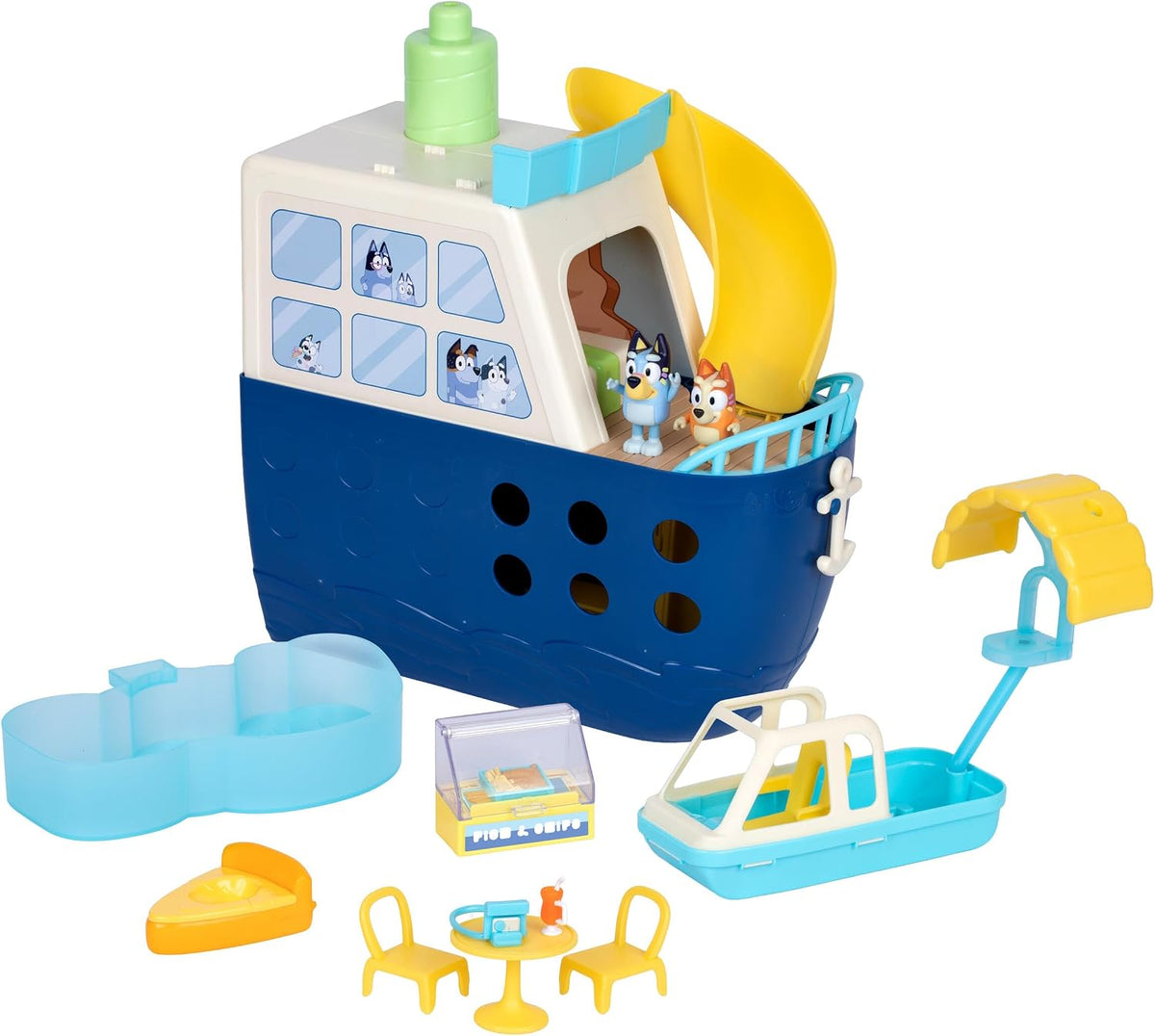 BLUEY Cruise Ship Playset with Slide, 15+ Accessories, 2 Figures