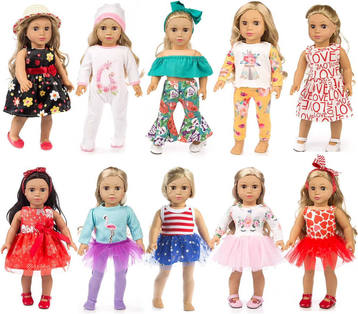 ZQDOLL 19 pcs American Doll Clothes Accessories, for 18 inch Doll Play Set