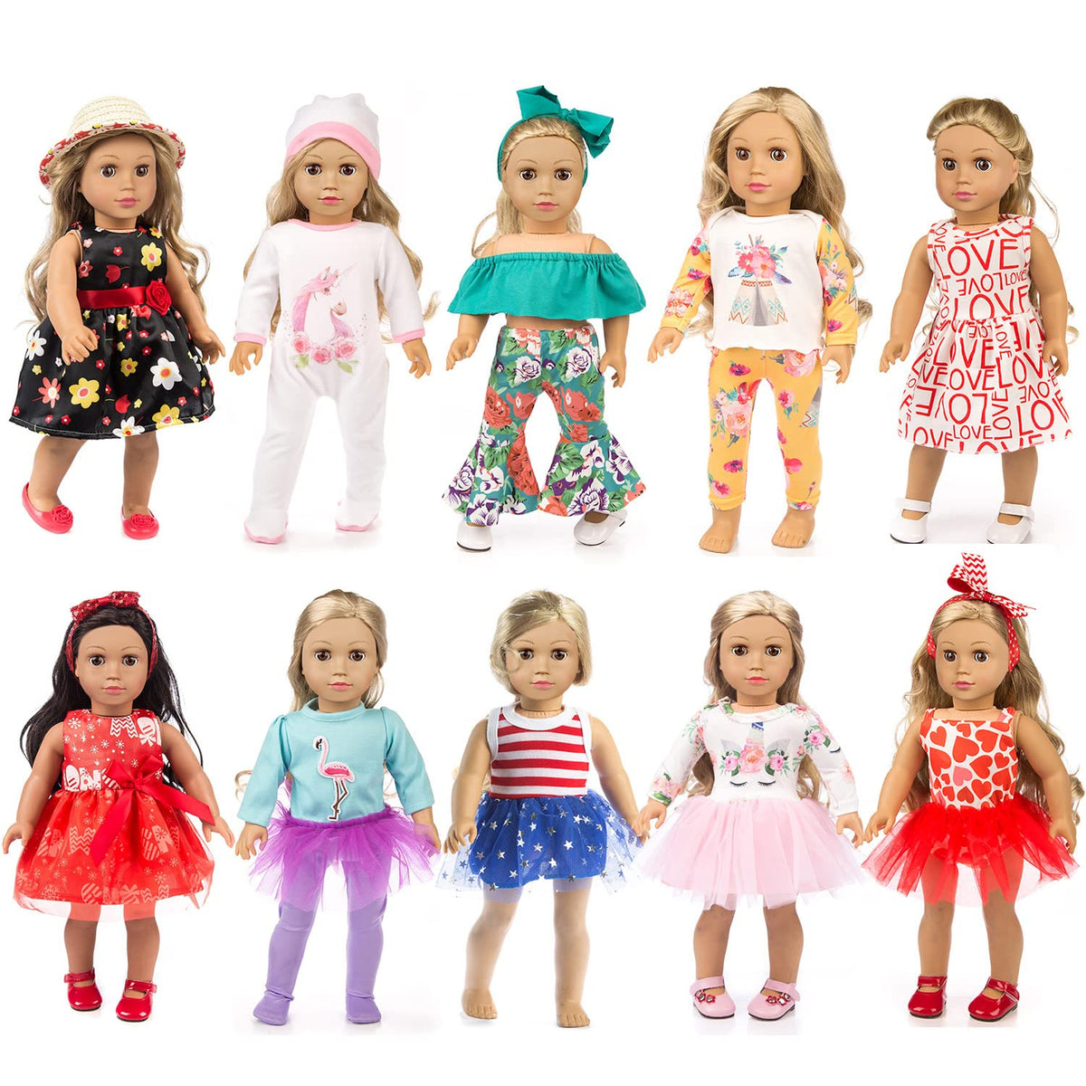 ZQDOLL 19 pcs American Doll Clothes Accessories, for 18 inch Doll Play Set