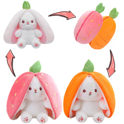 MIAODAM Strawberry Bunny Stuffed Animal,Reversible Cute Bunny Rabbit Plush
