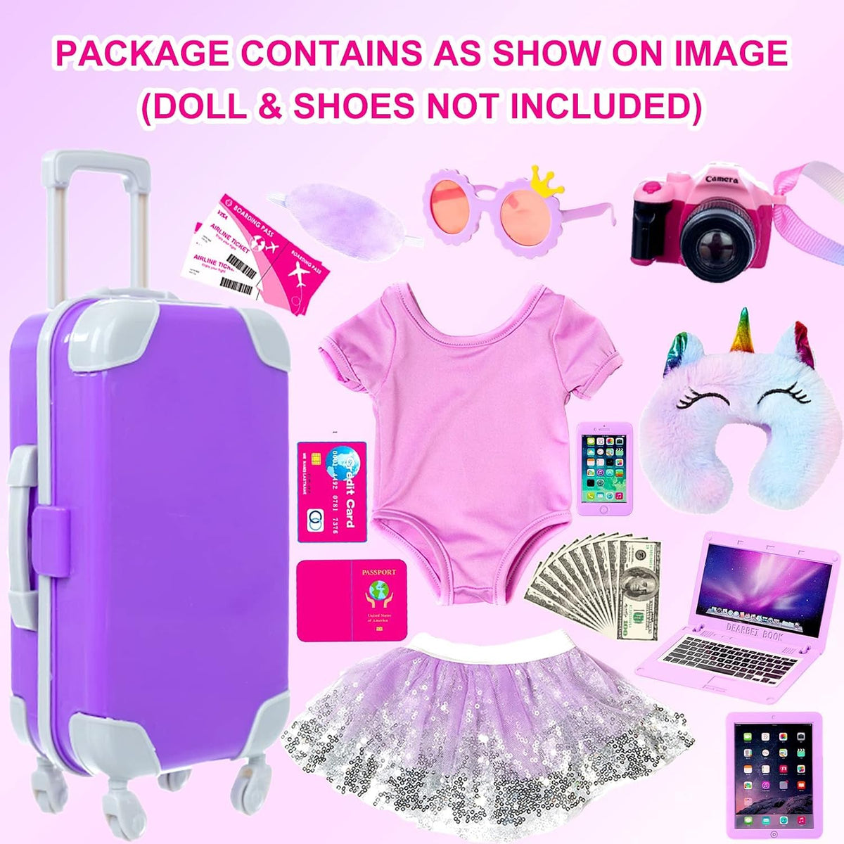 ZNTWEI American 18 Inch Doll Travel Suitcase with Clothes Accessories