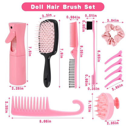 Doll Hair Brush Compatible with American Girl, Doll Wig Brush Set with Spray Bottle Detangle Brush Curly Hair Comb Set Fit for American Girl Doll Accessories, Doll Head Hair Styling Brush Set 8 PCS·