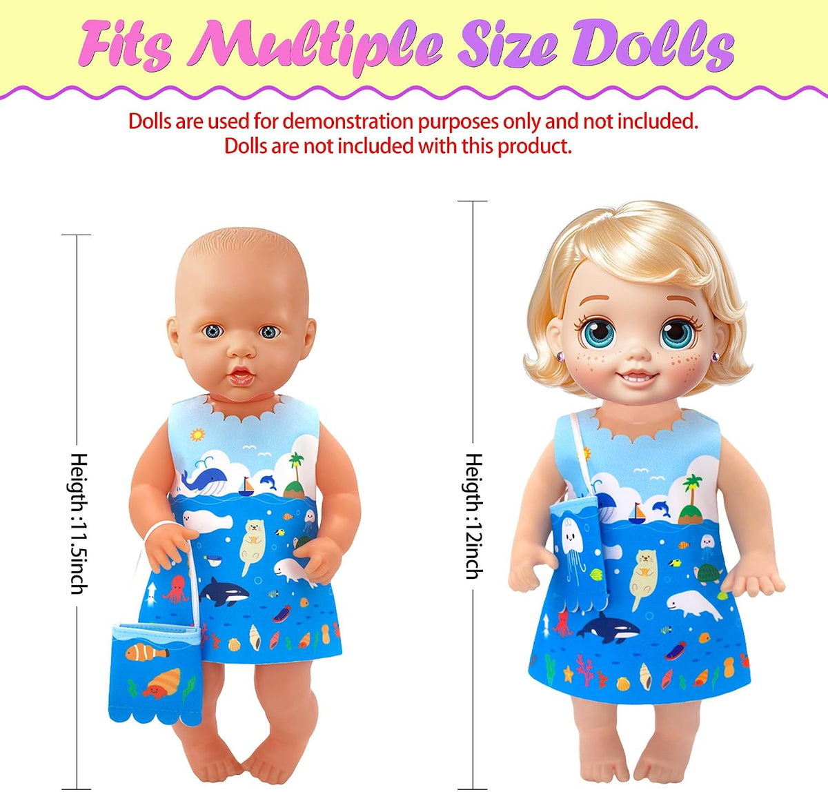 ebuddy 12 Sets Alive Baby Doll Clothes & Accessories Set for 10-12 Inch Dolls, 9 Dresses, 1 Swimsuit, 2 Outfits with Headbands & Bag - Mix and Match Outfits for Kids (No Doll)