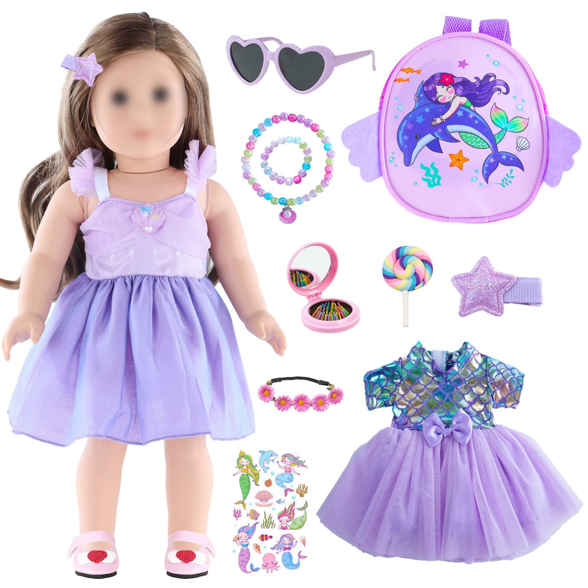 18 inch Girl Doll Accessories-Travel Luggage Play Set for 18 Inch Girl Dolls Include Case,Doll Swimming Suit,Ring,Sunglasses,Camera,etc.