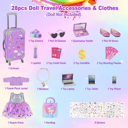 Faburo 28Pcs American 18 Inch Doll Clothes Accessories Stuff, No Doll