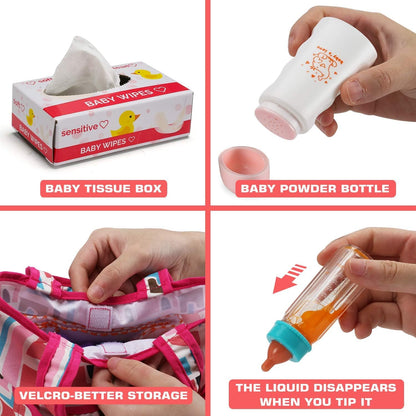 14 Pack Baby Doll Feeding and Caring Set with Diaper Bag