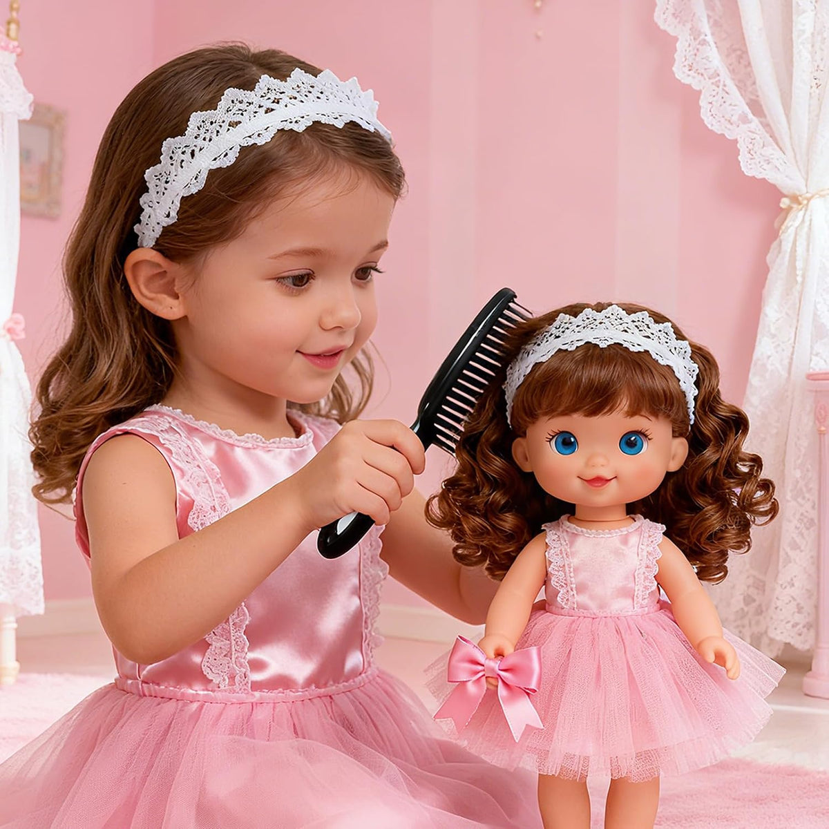 Doll Hair Brush Compatible with American Girl, Doll Wig Brush Set with Spray Bottle Detangle Brush Curly Hair Comb Set Fit for American Girl Doll Accessories, Doll Head Hair Styling Brush Set 8 PCS·