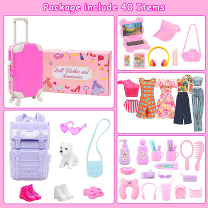 40 PCS Doll Travel Accessories Playset for 11.5 Inch Girl Dolls