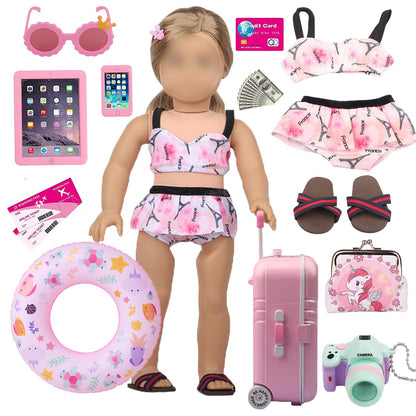 18 inch Girl Doll Accessories-Travel Luggage Play Set for 18 Inch Girl Dolls Include Case,Doll Swimming Suit,Ring,Sunglasses,Camera,etc.