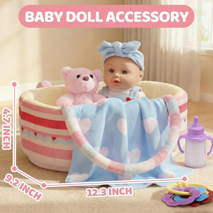 15 Pcs Baby Doll Accessories Set, Pretend Play Game Gift for Girls Age 3+