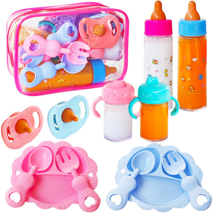17 Pcs Baby Doll Accessories Magic Bottle set,Pretend Play Feeding Toy