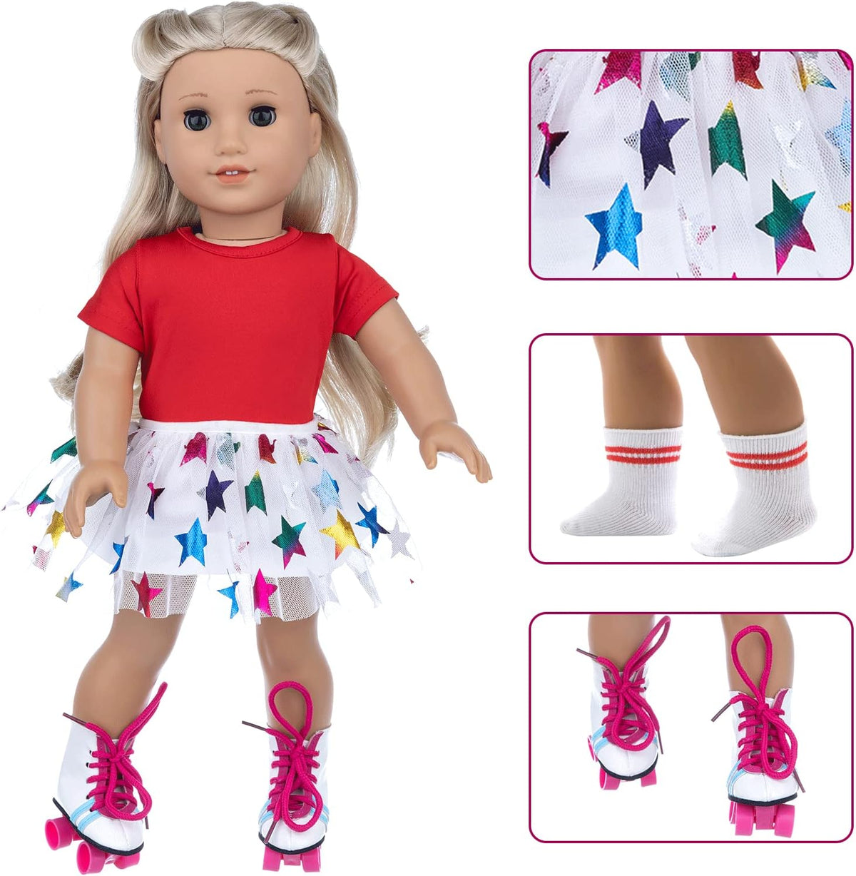 18 Inch Girl Doll Travel Skating Sport Play Set - 7PC Outdoor Accessories (Not Include Doll)
