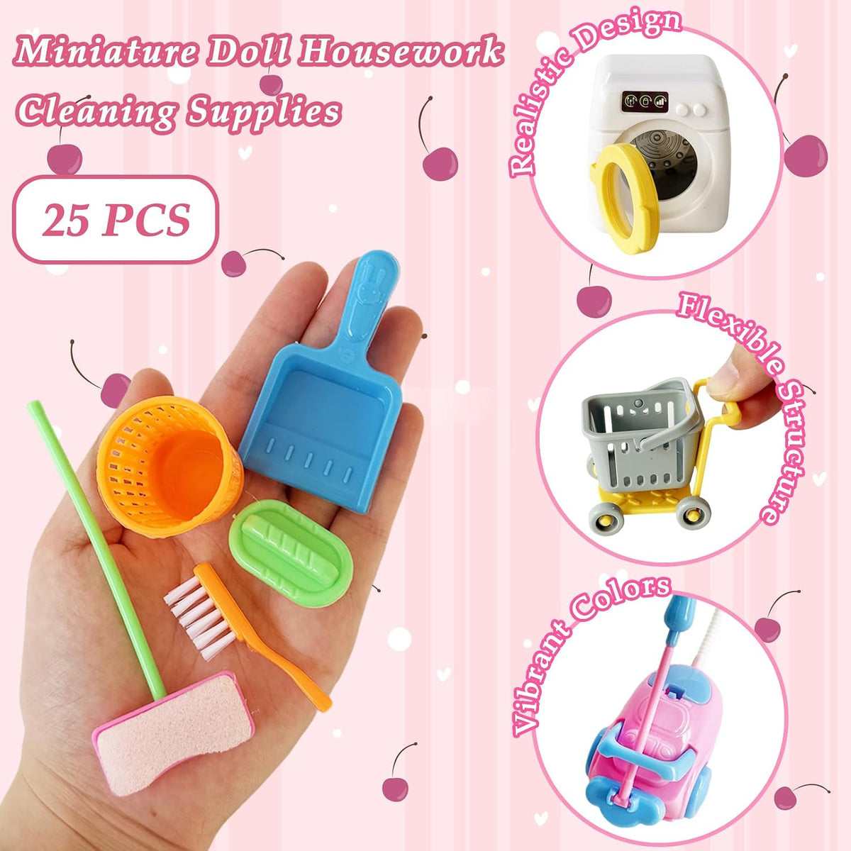 25 Pcs Miniature Doll Housework Cleaning Supplies Dollhouse Accessories