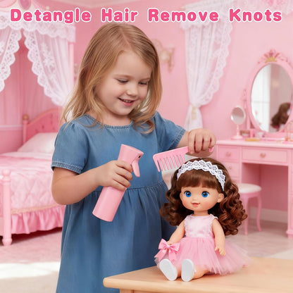 Doll Hair Brush Compatible with American Girl, Doll Wig Brush Set with Spray Bottle Detangle Brush Curly Hair Comb Set Fit for American Girl Doll Accessories, Doll Head Hair Styling Brush Set 8 PCS·