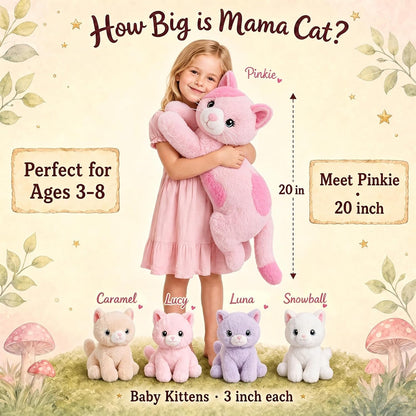 gnomantic Cat Stuffed Animals with Babies Inside, Mommy Toy for Kids