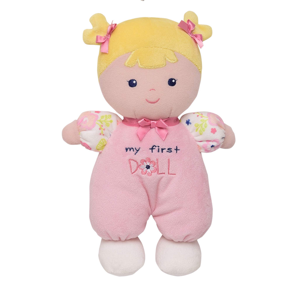 Baby Starters Plush Baby Doll with Rattle, Brunette Olivia, Pink, 9 inch