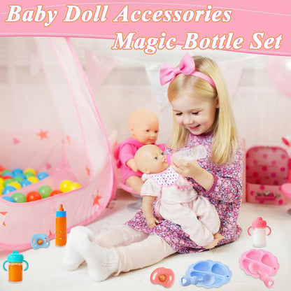 15 Pcs Baby Doll Accessories Magic Bottle Set,Doll Feeding Set with Package,Pretend Play Feeding Toys for Kids,Girls,Party,Gift