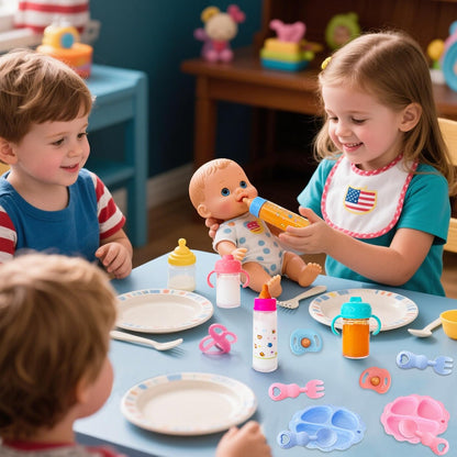 15 Pcs Baby Doll Accessories Magic Bottle Set,Doll Feeding Set with Package,Pretend Play Feeding Toys for Kids,Girls,Party,Gift