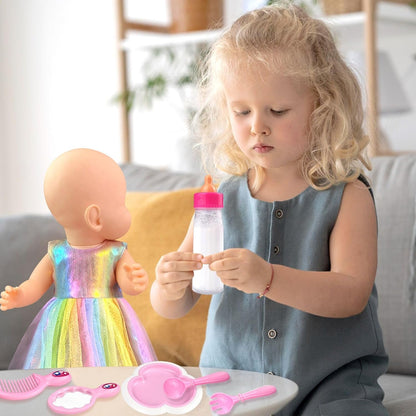 15 Pack Baby Doll Accessories, Feeding and Caring Set with Diaper Bag, Bottles, Dolls Diaper and Changing Mat, Baby Doll Stuff Clothes for Girls, Pretend Play Set Gifts for Kids Toddler