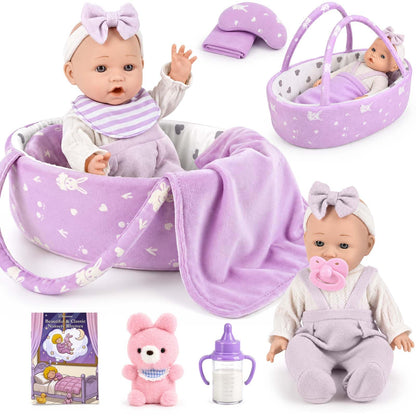 Dreamon Baby Doll Set 12" Baby Doll with Feeding & Caring Accessories, Pink
