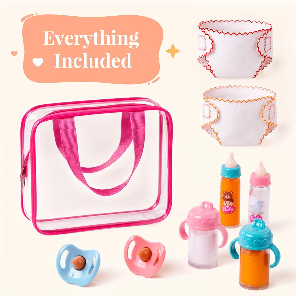 BABESIDE 9 Pcs Baby Doll Accessories with Storage Bag for 12-15 Inch Dolls