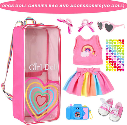 ZITA ELEMENT 18 Inch Girl Doll Travel Carrier Backpack Rainbow Heart Style