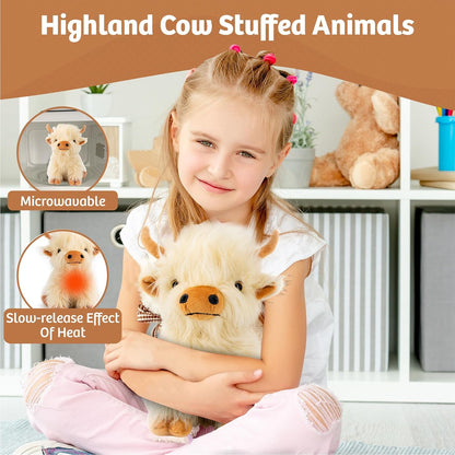 Marysun Microwavable Highland Cow Stuffed Animal - Weighted Stuffed Animal Plush, Heating Pad, Cozy Gift for Girls|Women|Kids|Elderly People, 9.8in, 1.65lb