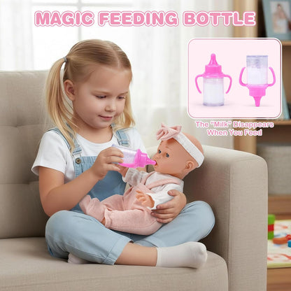 Dreamon Baby Doll Set 12" Baby Doll with Feeding & Caring Accessories, Pink