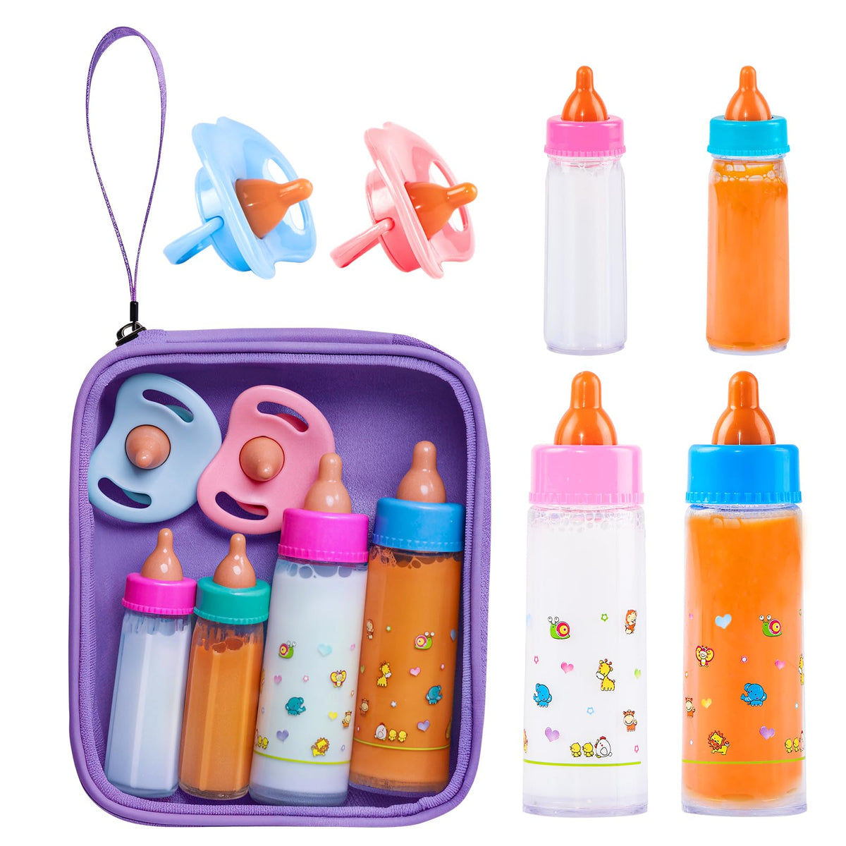 SCOM Baby Doll Bottle Accessories - 6 Pcs Magic Milk Feeding Toys Purple