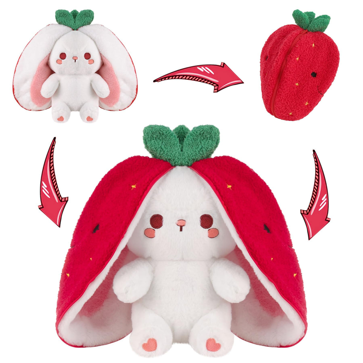 MIAODAM Strawberry Bunny Stuffed Animal,Reversible Cute Bunny Rabbit Plush