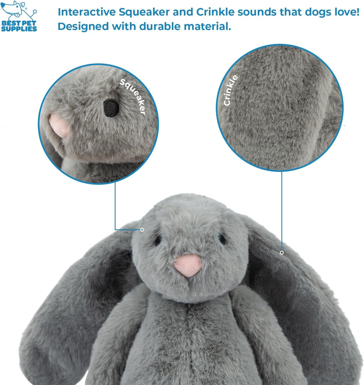 Best Pet Supplies Bunny Buddy Squeaky Plush Dog Toy - Beige & Gray