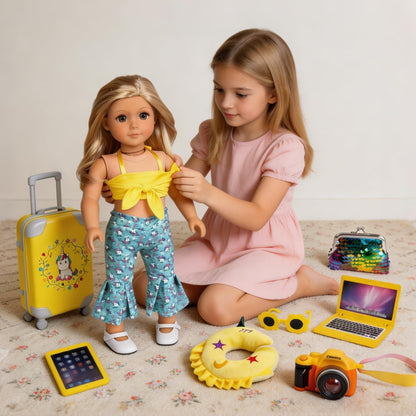 ebuddy 18 inch Doll Clothes and Accessories-Travel Suitcase Set with Fashion Outfit & Pretend Play Accessories Fit for 18" Girl Dolls (No Doll)