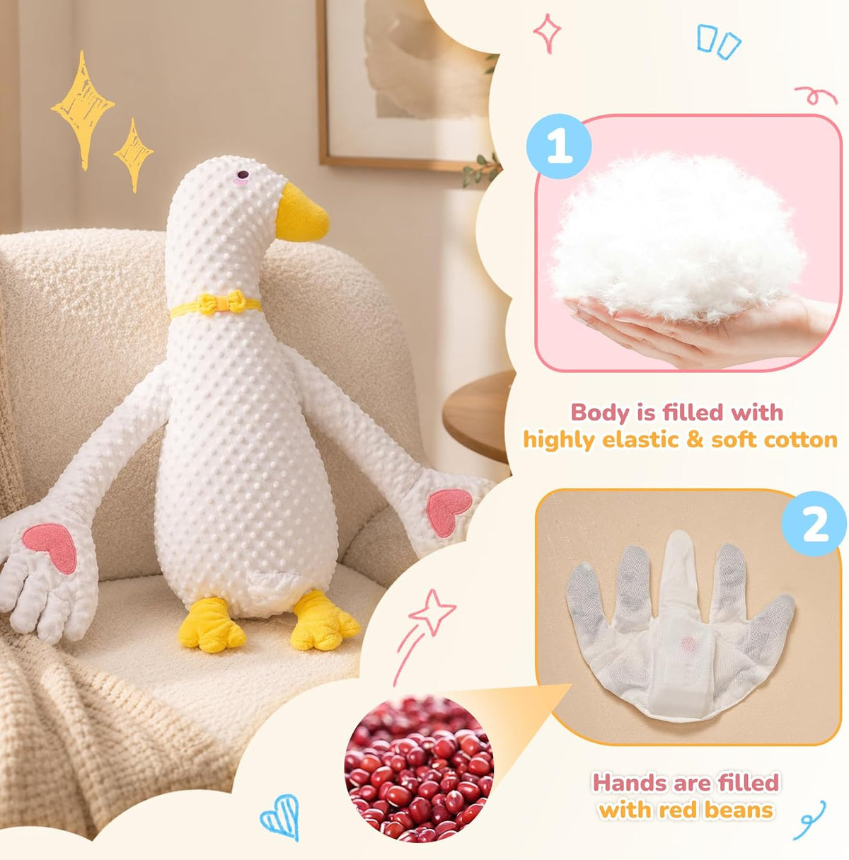 Animal Stuffed Plush Toy, 25.5" White Goose Plush Doll,Large Animal Pillow