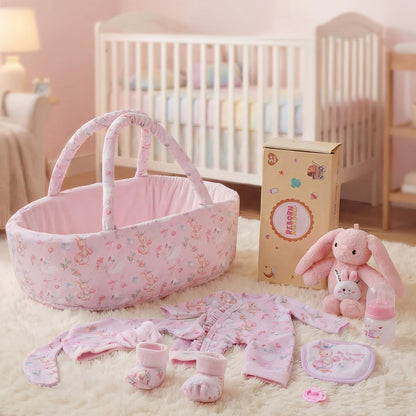 BABESIDE 8 Pcs Baby Doll Clothes Set with Bassinet for 12-15 Inch Dolls
