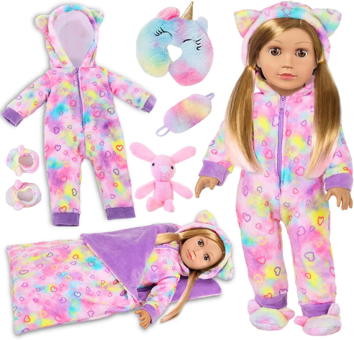 American 18" Doll Clothes and Sleep Bag Accessories Sleepover Outfit Set