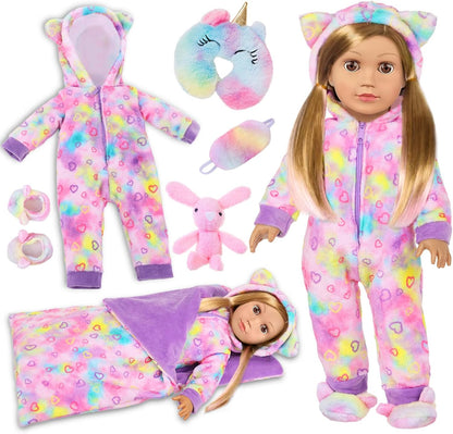 American 18" Doll Clothes and Sleep Bag Accessories Sleepover Outfit Set