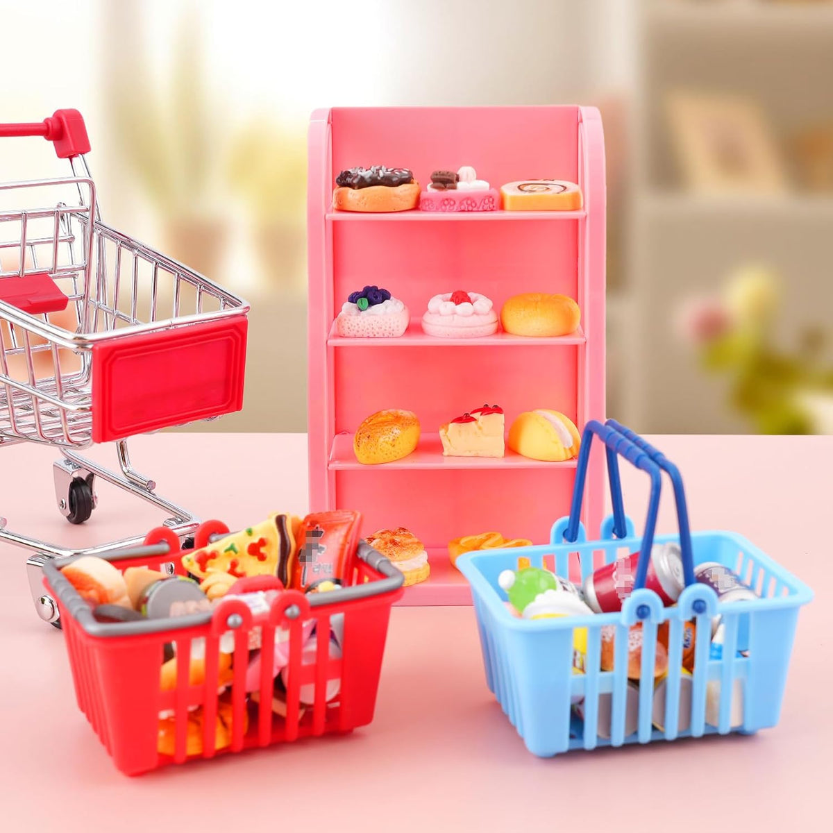 50Pcs Miniature Food Drinks Bottle Soda Pop Cans, Pretend Play Mini Kitchen Game Party Accessories Toys Hamburg Cake Ice Cream for 1/12 Doll House