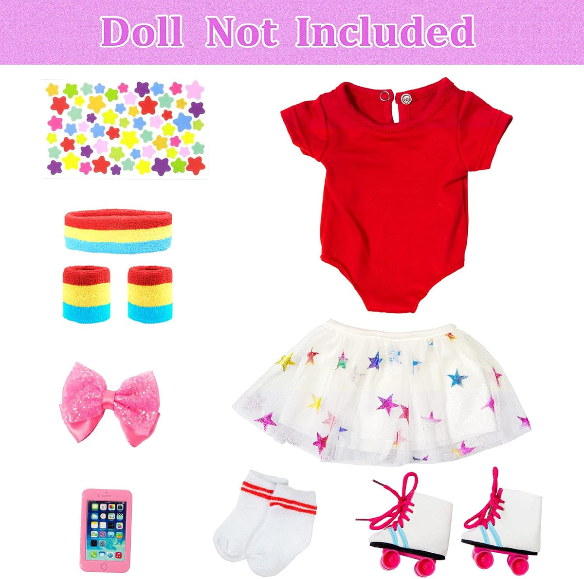 18 Inch Girl Doll Travel Skating Sport Play Set - 7PC Outdoor Accessories (Not Include Doll)