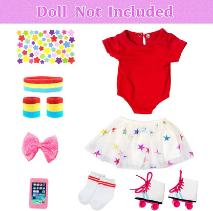 18 Inch Girl Doll Travel Skating Sport Play Set - 7PC Outdoor Accessories (Not Include Doll)