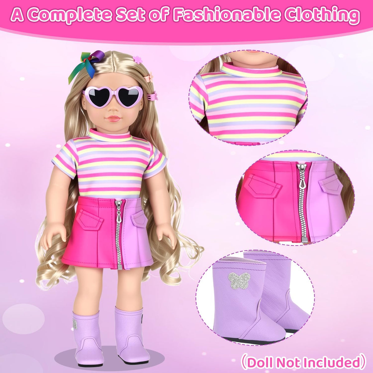 Ecore Fun 18 Inch Doll Accessories Set, Hair Styling Kit with Storage Bag