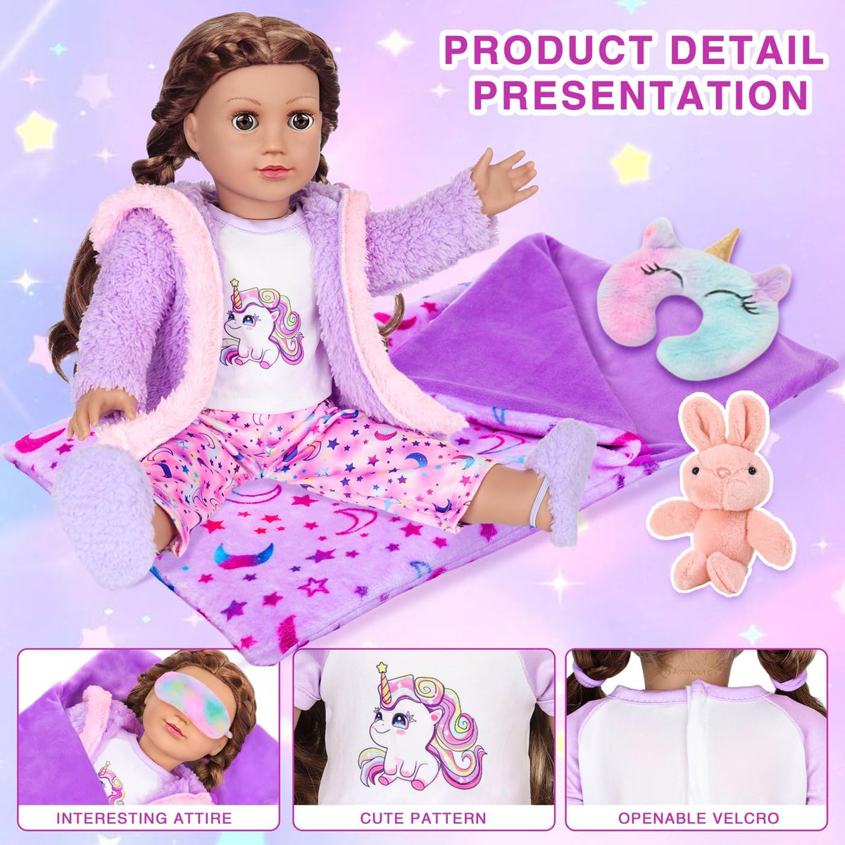 American 18 Inch Doll Clothes and Sleep Bag Accessories Pajama Set(No Doll)