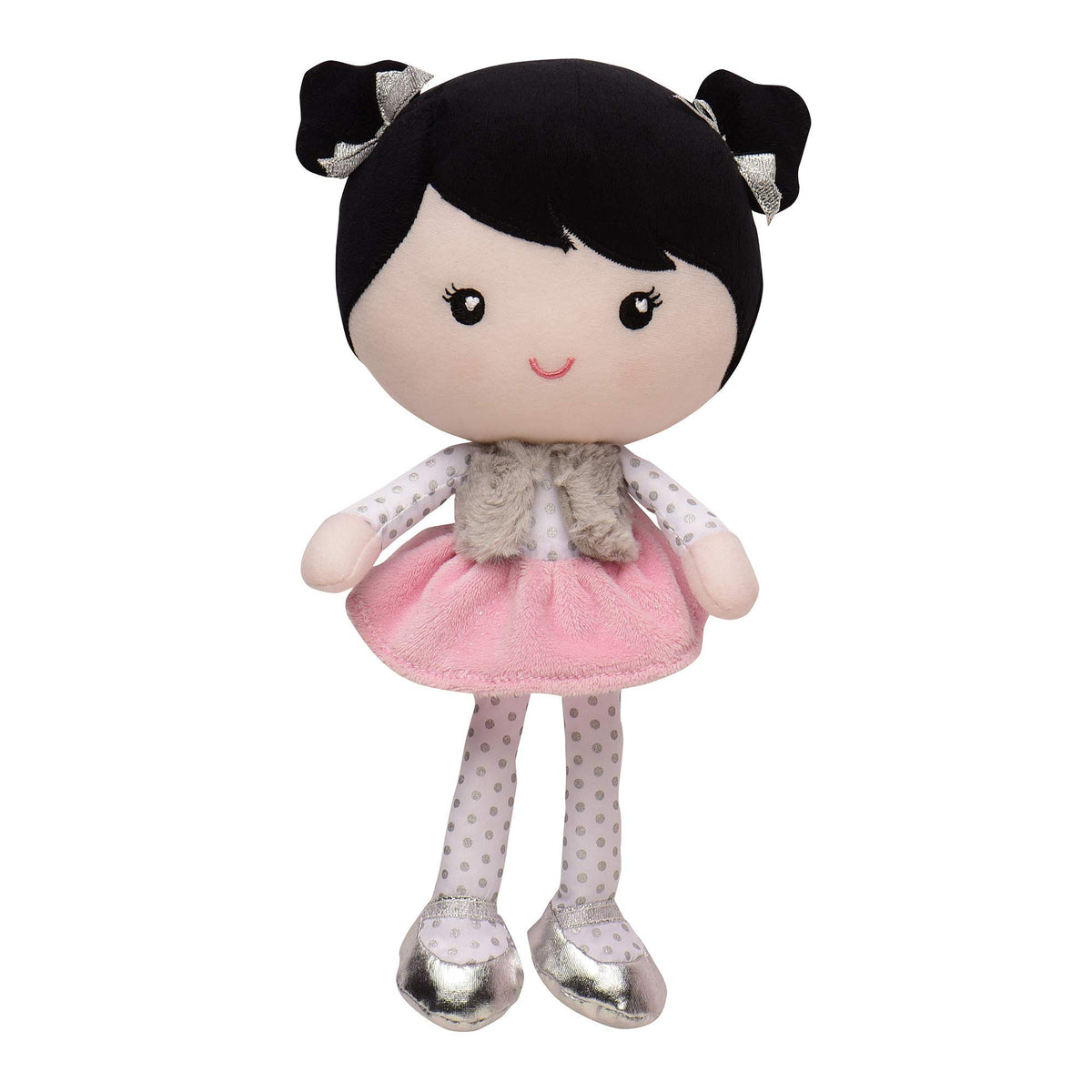 Baby Starters Plush Baby Doll with Rattle, Brunette Olivia, Pink, 9 inch