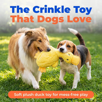 Best Pet Supplies Interactive Squeaky Dog Toy - Crinkle Duck, Yellow