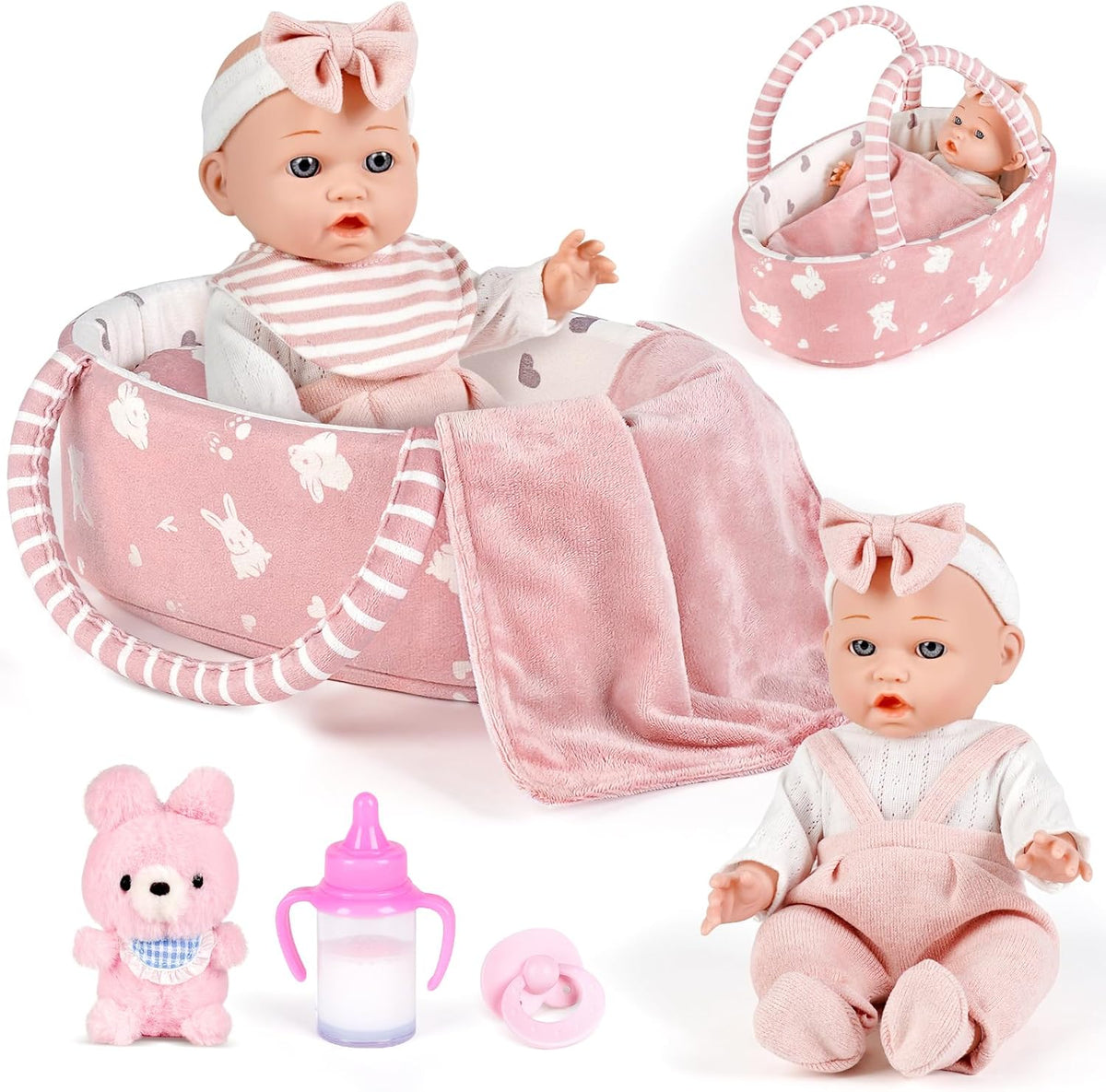 Dreamon Baby Doll Set 12" Baby Doll with Feeding & Caring Accessories, Pink