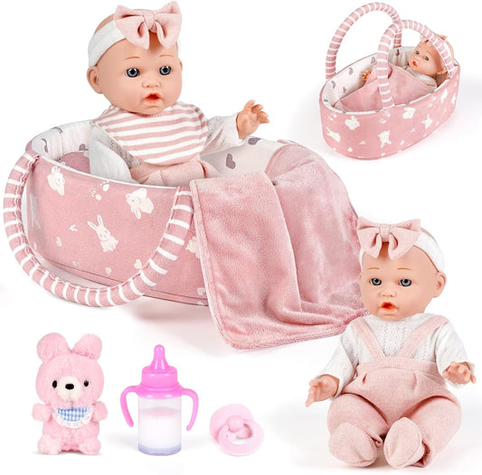 Dreamon Baby Doll Set 12" Baby Doll with Feeding & Caring Accessories, Pink