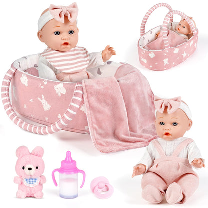 Dreamon Baby Doll Set 12" Baby Doll with Feeding & Caring Accessories, Pink