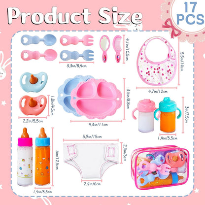 17 Pcs Baby Doll Accessories Magic Bottle set,Pretend Play Feeding Toy