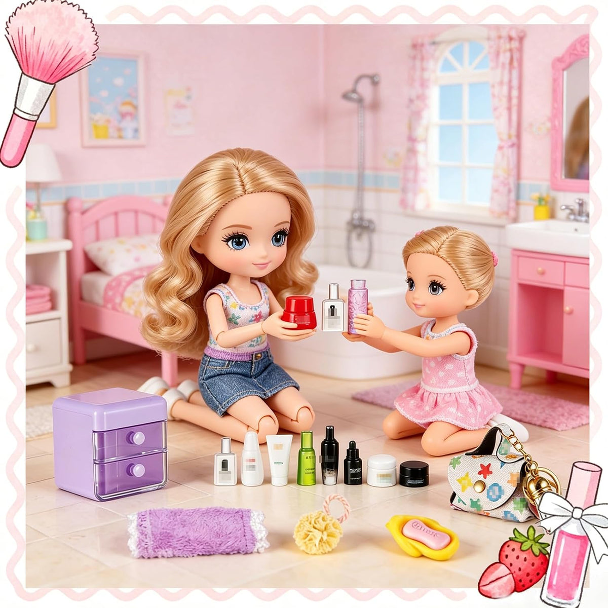 72Pcs Dollhouse Mini Jewelry Storage Case Handbag Towel Cosmetic Set