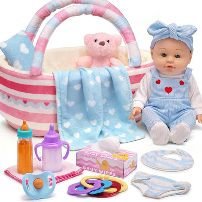 15 Pcs Baby Doll Accessories Set, Pretend Play Game Gift for Girls Age 3+