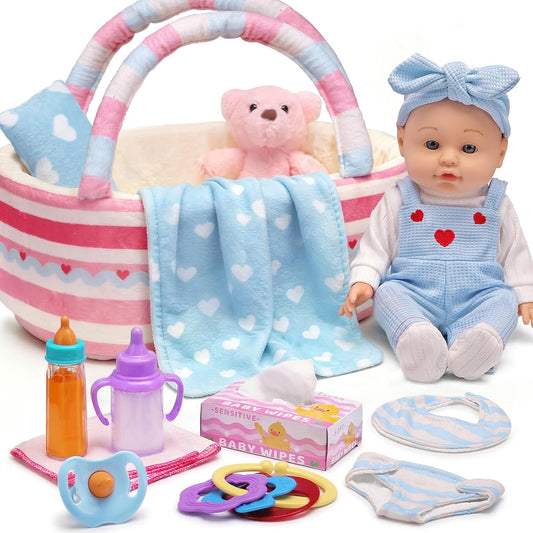 15 Pcs Baby Doll Accessories Set, Pretend Play Game Gift for Girls Age 3+